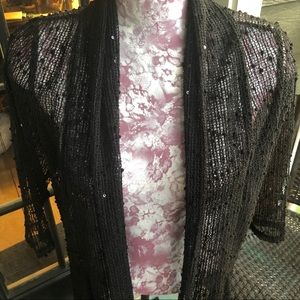 Black Sheer Cardigan w/Sequins! Size Large